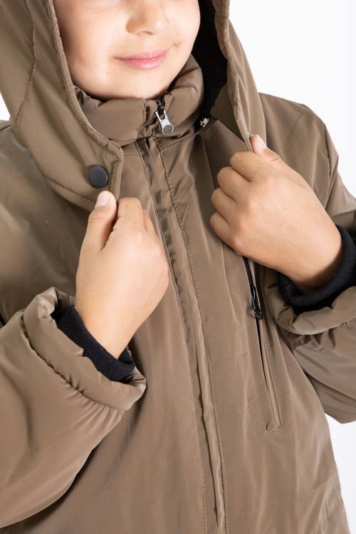 Kahve Fermuarlı Göğüs Cepli İçi Kürklü Erkek Çocuk Kapüşonlu Mont 21354