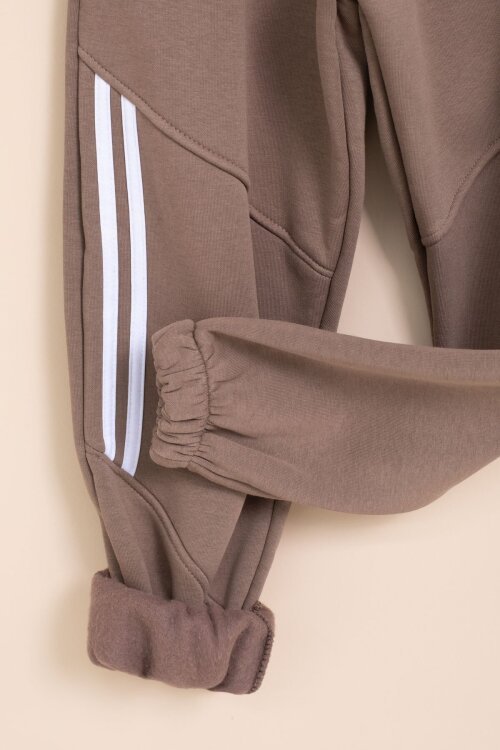 Kahve Şerit Detaylı Yazı Baskılı Beli Lastikli Erkek Çocuk Eşofman Altı 21455