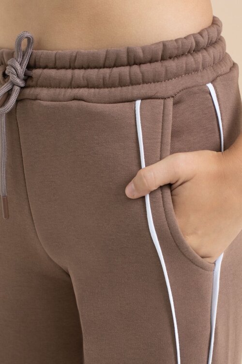 Kahve Yanları Şeritli Geniş Paça Kız Çocuk Şardonlu Eşofman Altı 21463