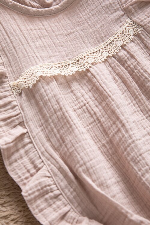 Kahverengi Dantel Detaylı Bluzlu Jean Şortlu Kız Çocuk 2li Takım 22662