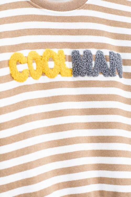 Kahverengi Erkek Çocuk Yazı Nakışlı Şardonlu 2li takım 22706