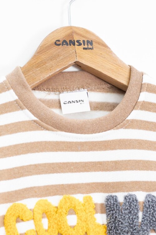 Kahverengi Erkek Çocuk Yazı Nakışlı Şardonlu 2li takım 22706