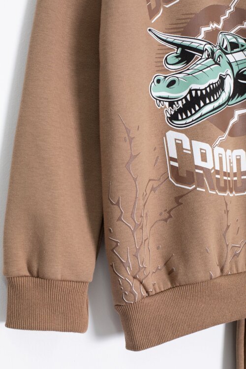 Kahverengi Erkek Çocuk Yazılı Karakter Baskılı Şardonlu Eşofman Takımı 23289