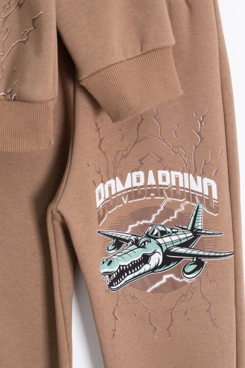 Kahverengi Erkek Çocuk Yazılı Karakter Baskılı Şardonlu Eşofman Takımı 23289