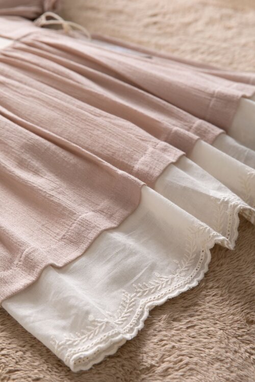 Kahverengi Kız Çocuk Dantel Detaylı Kolu Fırfırlı Elbise  22683