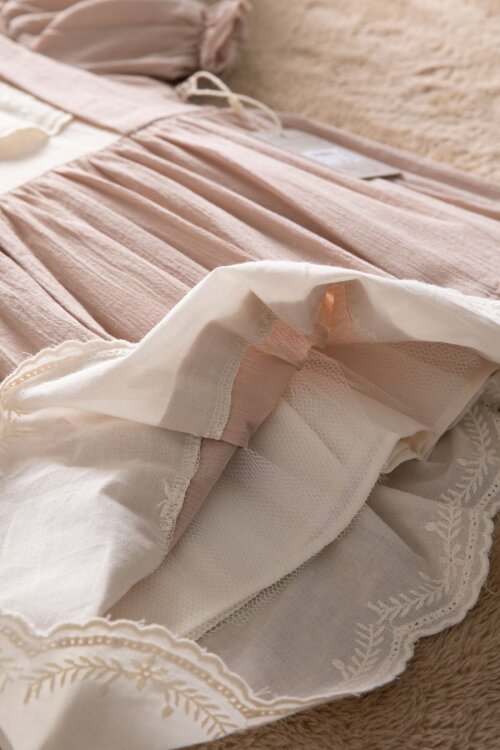 Kahverengi Kız Çocuk Dantel Detaylı Kolu Fırfırlı Elbise  22683