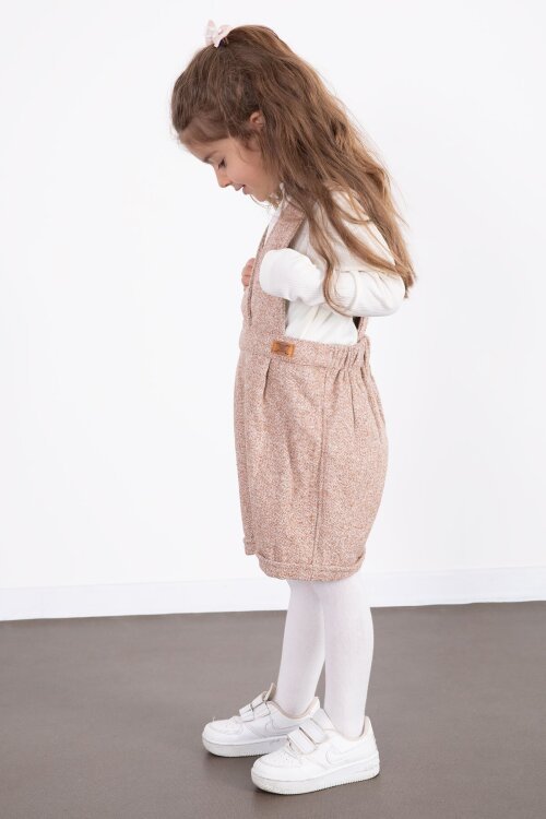 Kahverengi Kız Çocuk Melanj Krem Badili Salopet Takım  22693