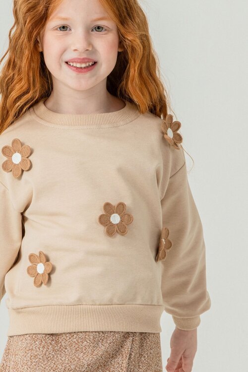 Kahverengi Kız Çocuk Papatya İşlemeli 2li Takım 21530