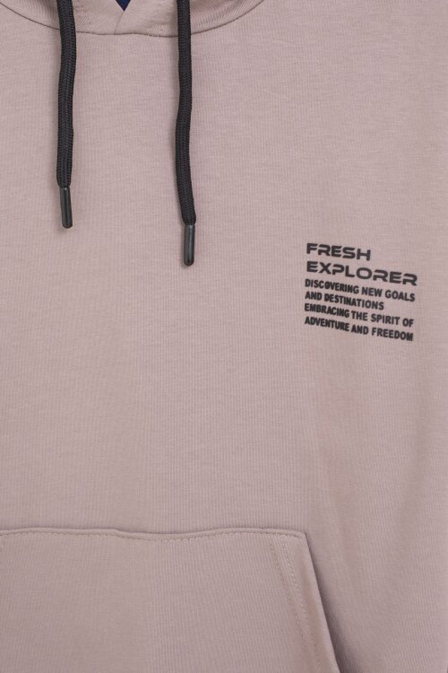 Kahverengi Şerit Detaylı Yazı Baskılı Kapüşonlu Erkek Çocuk Eşofman Takımı 21452