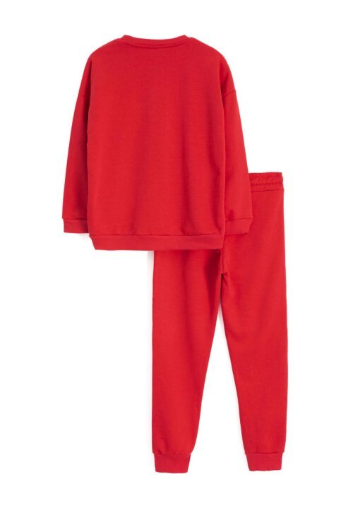 Kırmızı Chicago Baskılı Bisiklet Yaka Erkek Çocuk 2li Eşofman Takımı 22730