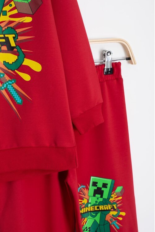 Kırmızı Erkek Çocuk Karakter Baskılı Bisiklet Yaka Eşofman Takımı 23268