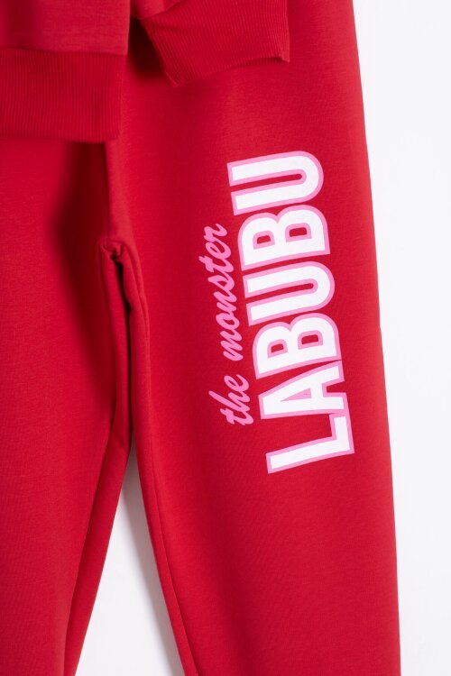 Kırmızı Karakter Baskılı Bisiklet Yaka Kız Eşofman Takımı 23276