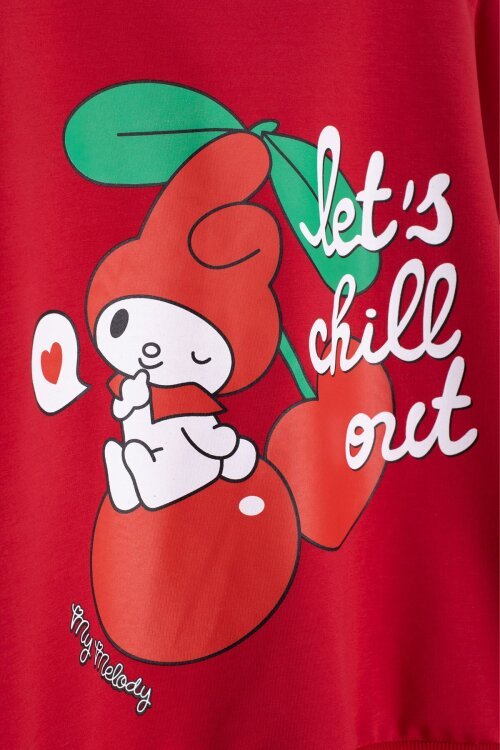 Kırmızı Kız Çocuk Kiraz Karakter Baskılı Bisiklet Yaka Eşofman Takımı 23270