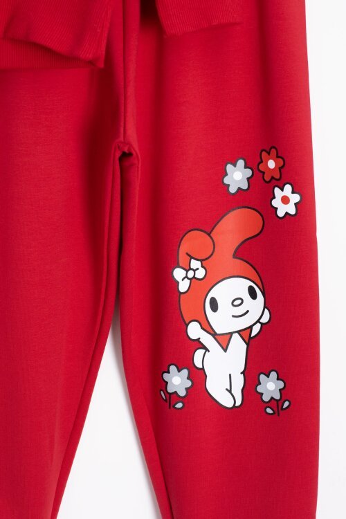 Kırmızı Kız Çocuk Kiraz Karakter Baskılı Bisiklet Yaka Eşofman Takımı 23270