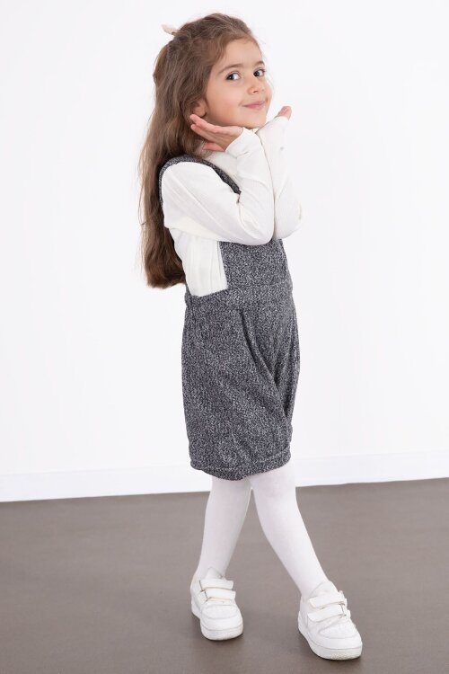 Koyu Gri Kız Çocuk Melanj Krem Badili Salopet Takım  22695