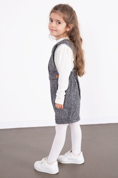 Koyu Gri Kız Çocuk Melanj Krem Badili Salopet Takım  22695