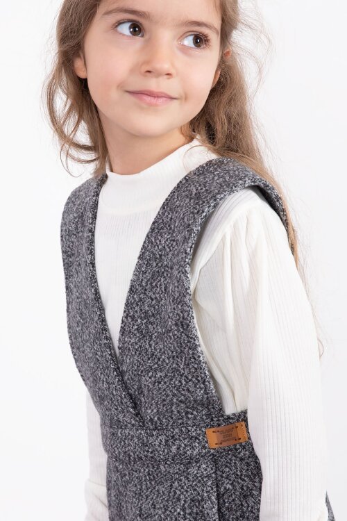 Koyu Gri Kız Çocuk Melanj Krem Badili Salopet Takım  22695