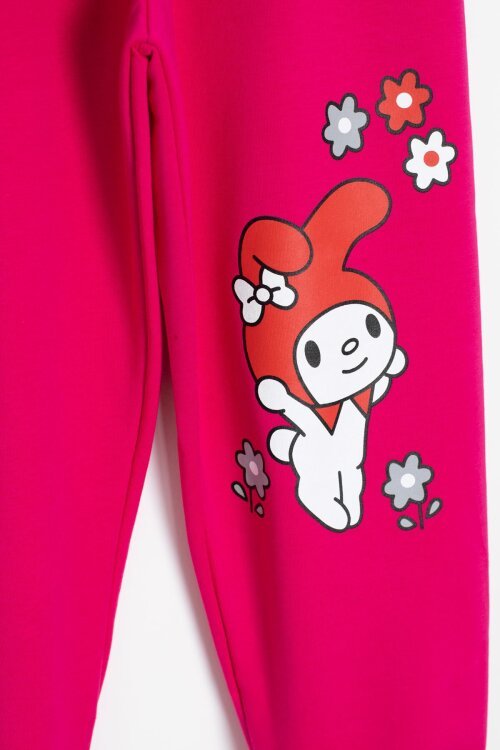 Koyu Pembe Kız Çocuk Kiraz Karakter Baskılı Bisiklet Yaka Eşofman Takımı 23274