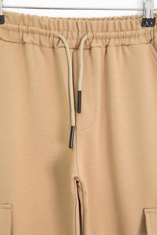 Krem Beli Lastikli Basic Kargo Cepli Erkek Çocuk Okul Eşofman Altı 19127