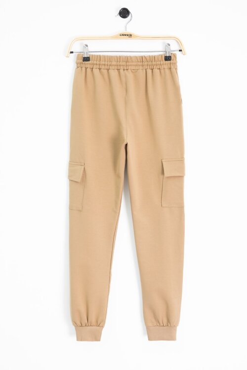 Krem Beli Lastikli Basic Kargo Cepli Erkek Çocuk Okul Eşofman Altı 19127