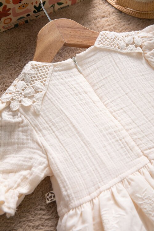 Krem  Dantel Yakalı Kız Bebek Kısa Kol Elbise  22666