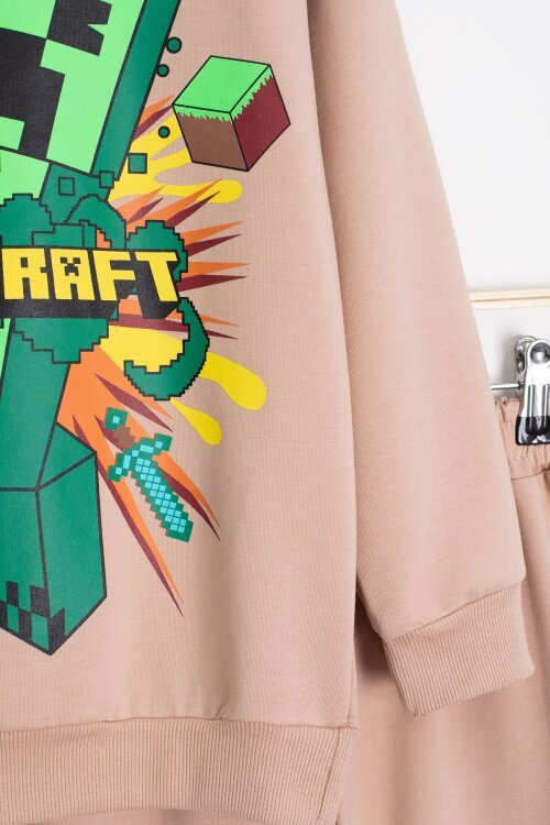 Krem Erkek Çocuk Karakter Baskılı Bisiklet Yaka Eşofman Takımı 23265