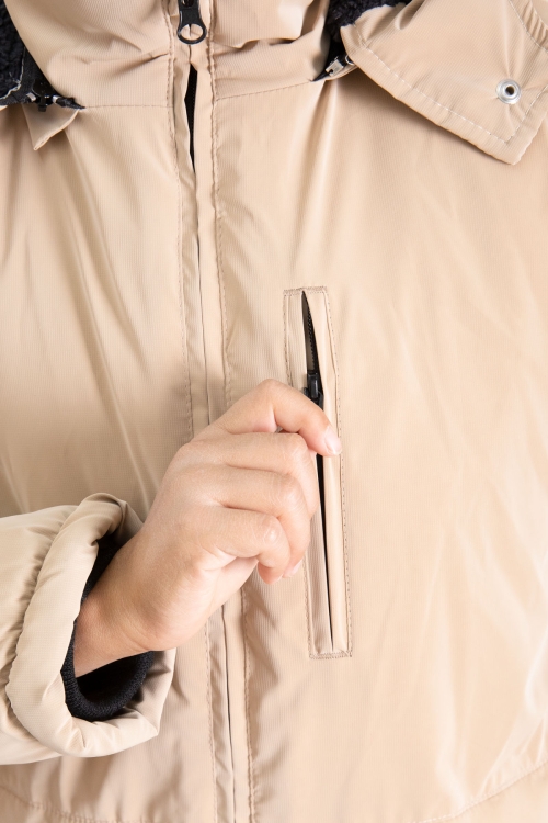 Krem Fermuarlı Göğüs Cepli İçi Kürklü Erkek Çocuk Kapüşonlu Mont 21358