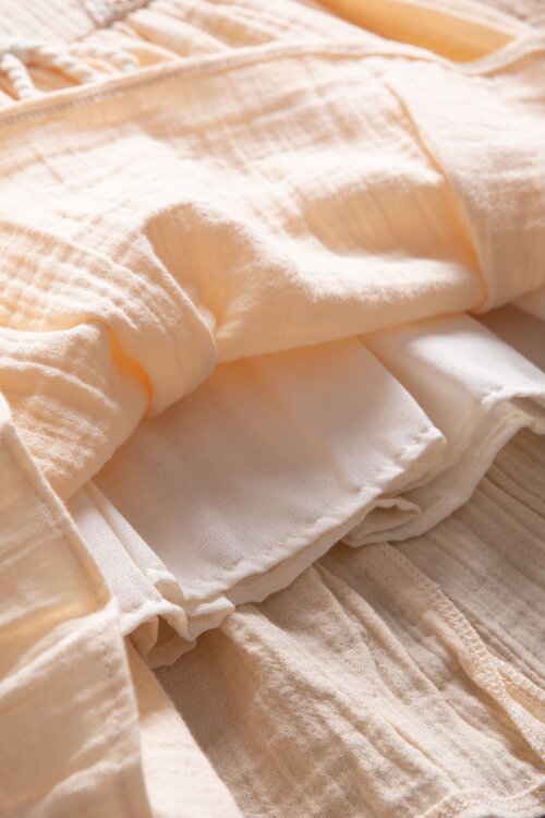 Krem Müslin Kumaş Önü Dantelli Kız Bebek Elbise  22675