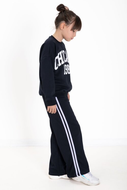 Lacivert Chicago Baskılı Kız Çocuk Şeritli Eşofman Takımı  22728