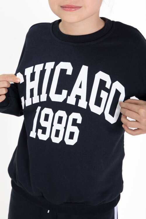 Lacivert Chicago Baskılı Kız Çocuk Şeritli Eşofman Takımı  22728