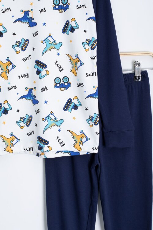 Lacivert Dinozor Baskılı Erkek Çocuk Pijama Takımı  22762