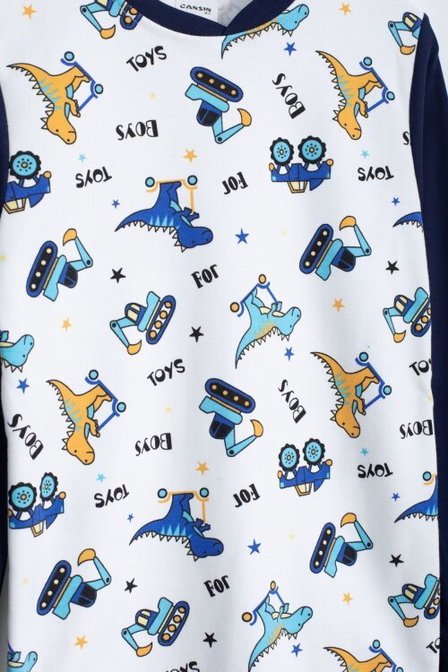 Lacivert Dinozor Baskılı Erkek Çocuk Pijama Takımı  22762