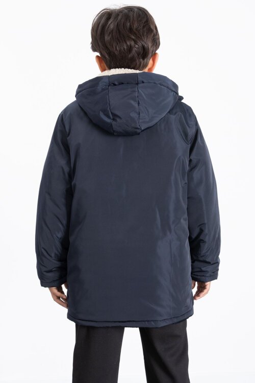Lacivert İçi Kürklü Çıkarılabilir Kapüşonlu Basic Erkek Çocuk Şişme Mont 21436