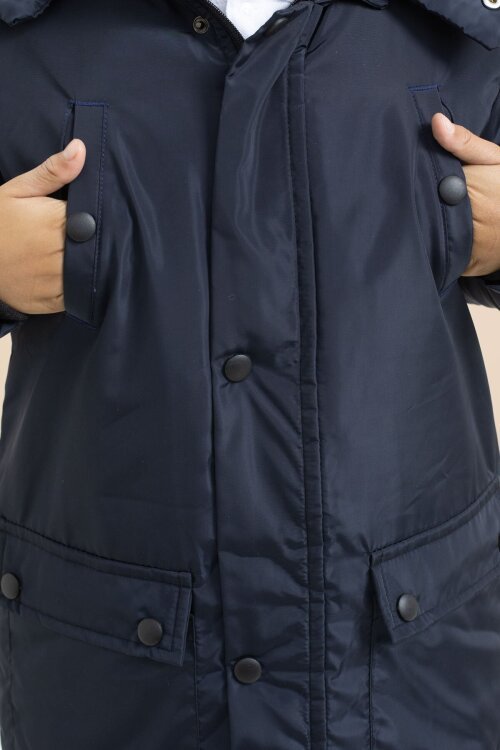 Lacivert İçi Kürklü Çıtçıtlı Cepli Uzun Kesim Erkek Çocuk Kapüşonlu Şişme Mont 21446