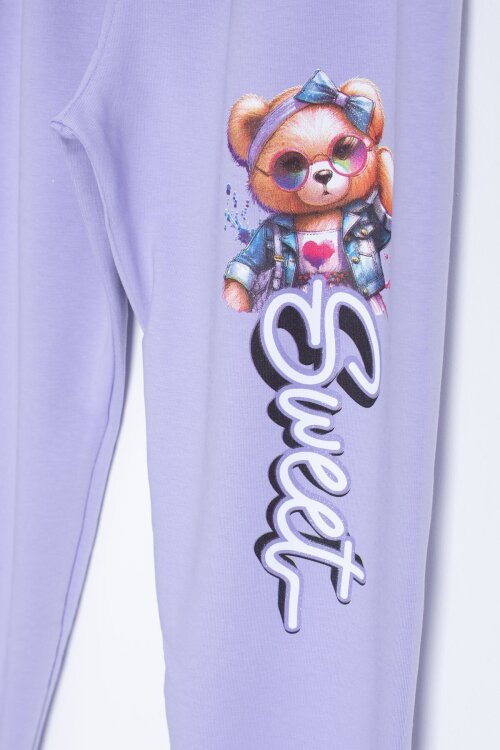 Lila Ayıcık Baskılı Beli Lastikli Kız Çocuk Eşofman Takımı  22754