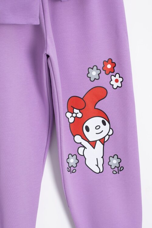 Lila Kız Çocuk Kiraz Karakter Baskılı Bisiklet Yaka Eşofman Takımı 23271