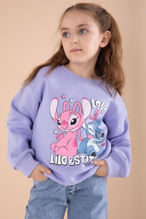 Lila Love Karakter Baskılı Şardonlu Badili Kız Çocuk Pantolonlu 2li Takım 22746