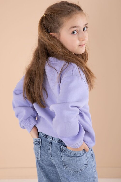 Lila Love Karakter Baskılı Şardonlu Badili Kız Çocuk Pantolonlu 2li Takım 22746