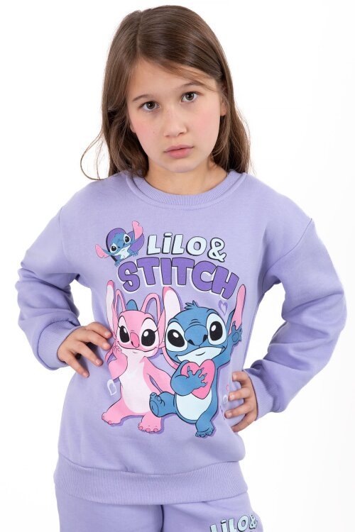 Lila Sevimli Simli Karakter Baskı Şardonlu Kız Çocuk Eşofman Takım 23295