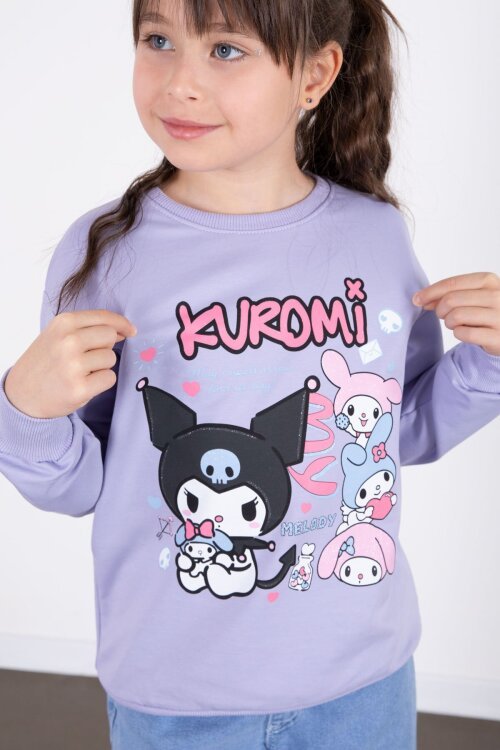 Lila Simli Baskılı Badili Jean Pantolonlu Kız Çocuk 2li Takım 22757