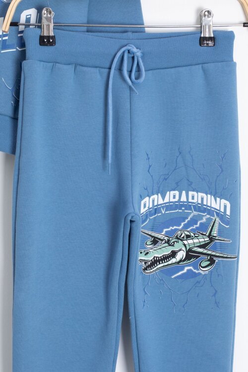 Mavi Erkek Çocuk Yazılı Karakter Baskılı Şardonlu Eşofman Takımı 23288