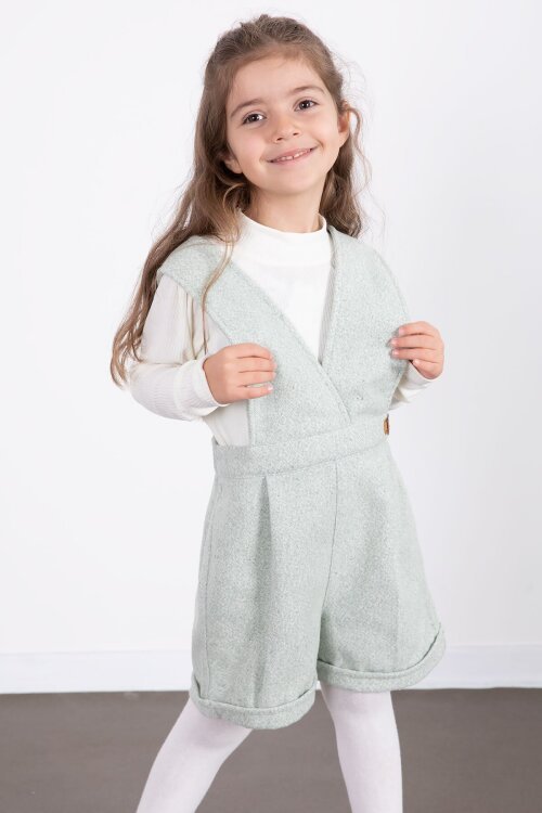 Mint Kız Çocuk Melanj Krem Badili Salopet Takım  22694