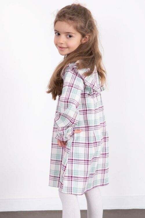 Mor Kız Çocuk Peluş Yelekli Ekose Desenli Elbise 22697