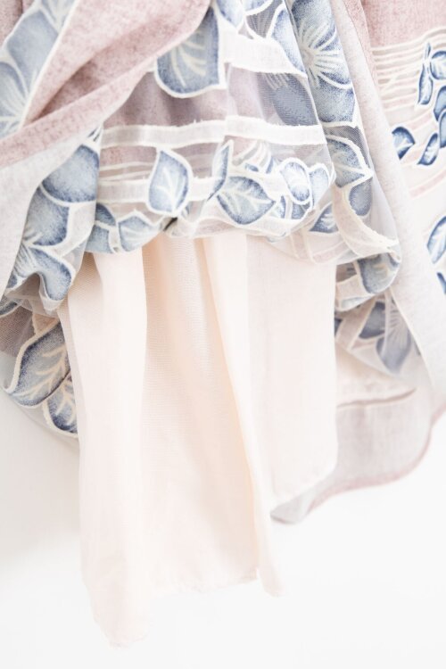 Pembe Çiçek Desenli Hasır Kuşaklı Kısa Kol Kız Çocuk Elbise 22676