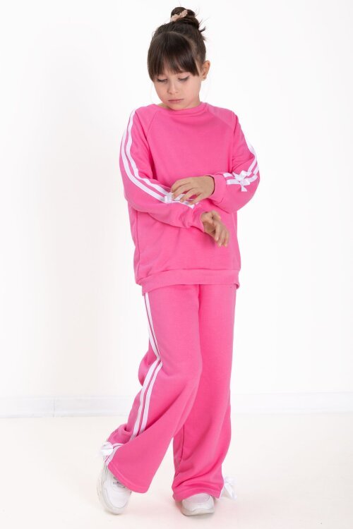 Pembe Fiyonk Detaylı Şeritli Kız Çocuk Bisiklet Yaka Eşofman Takımı 22731
