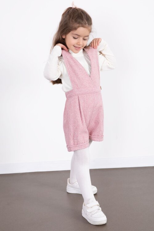 Pembe Kız Çocuk Melanj Krem Badili Salopet Takım  22692