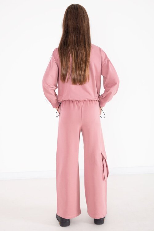 Pembe Yazı Baskılı Kargo Cep Detaylı Kız Çocuk Takım 22776