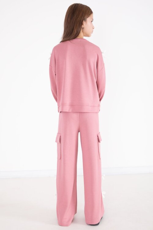 Pembe  Yazı Baskılı Şeritli Kız Çocuk Alt Üst Takım 22771