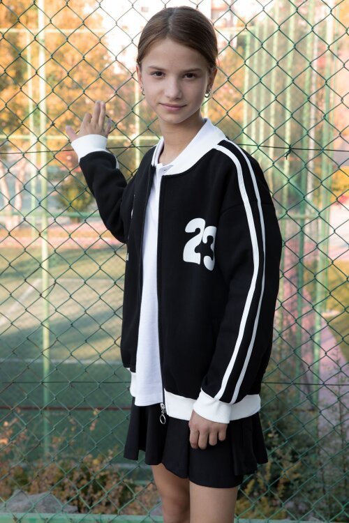 Siyah Beautifull Yazılı Kolu Şeritli Kız Çocuk Kolej Hırka 21190