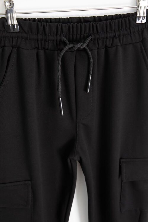 Siyah Beli Lastikli Basic Kargo Cepli Erkek Çocuk Okul Eşofman Altı 19126